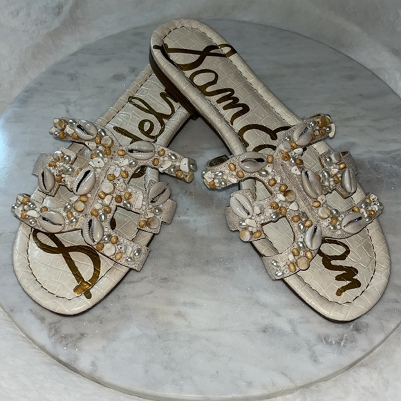Sam Edelman Shell Sandal Slides Size 10 Worn 1x Like New Bohemian Beach 🐚🪸🐚 - Picture 8 of 15